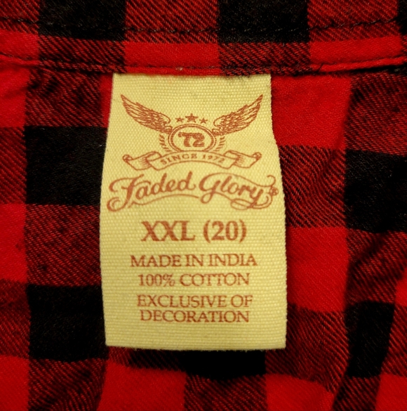 Faded Glory Red and Black Plaid  Embroidered Rose - Picture 5 of 5